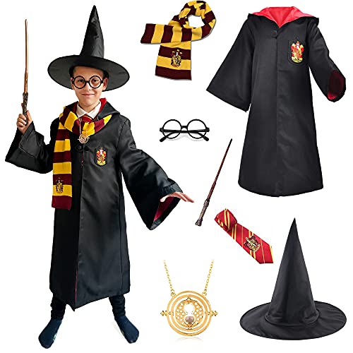 Costume magico Harry per bambini, con bacchetta magica, mantello, occhiali,  cravatta, mantello, sciarpa, medaglia, Halloween, carnevale, 125 cm -   Shop