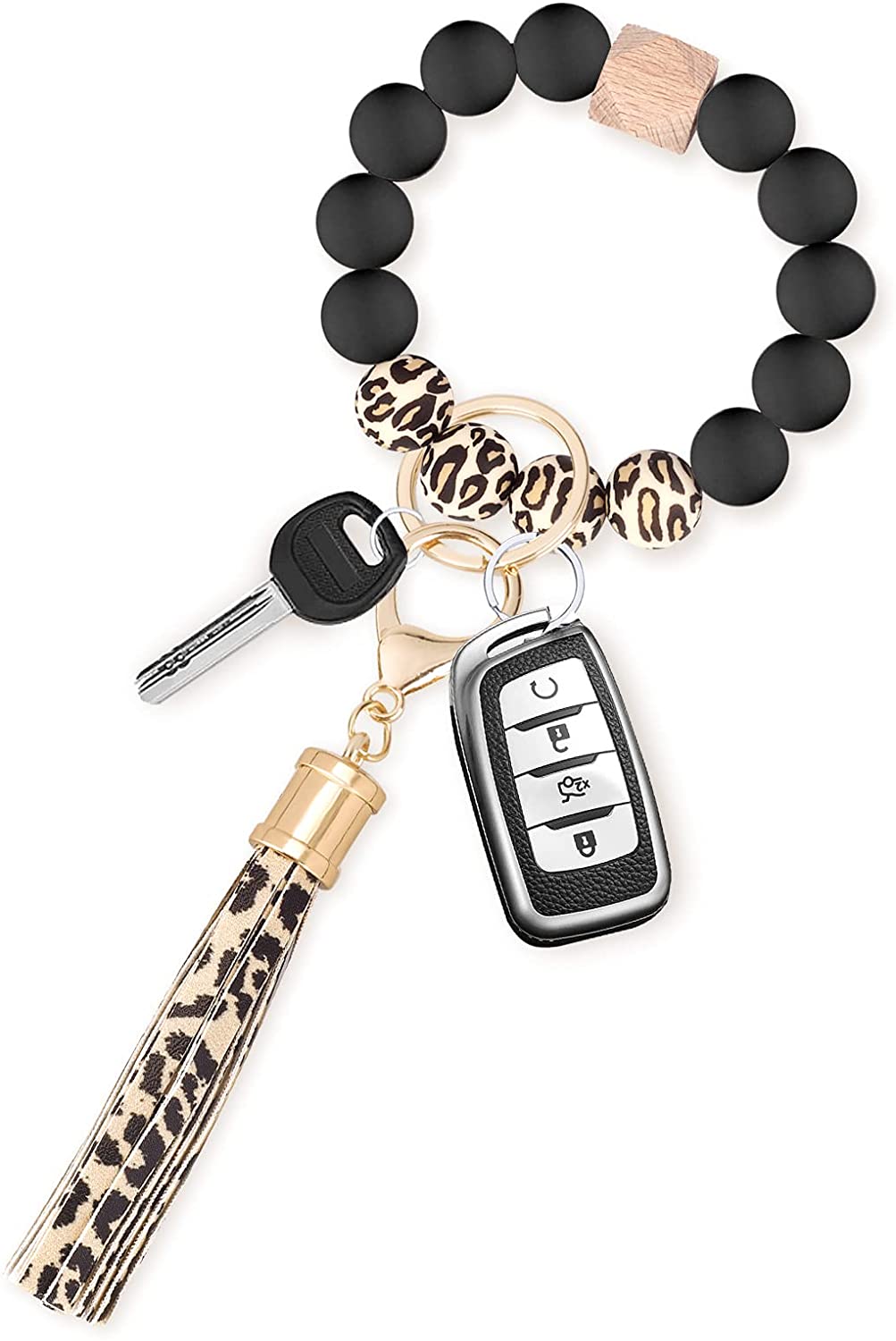 Portachiavi Braccialetto In Silicone E PU Nappa - Regalo Per Donna, Con Perline Di Legno - Foto 12